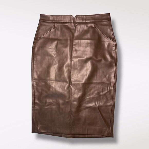 Philosophy Faux Leather Pencil Midi Skirt Olive Brown Size 6 NWT - Picture 1 of 9